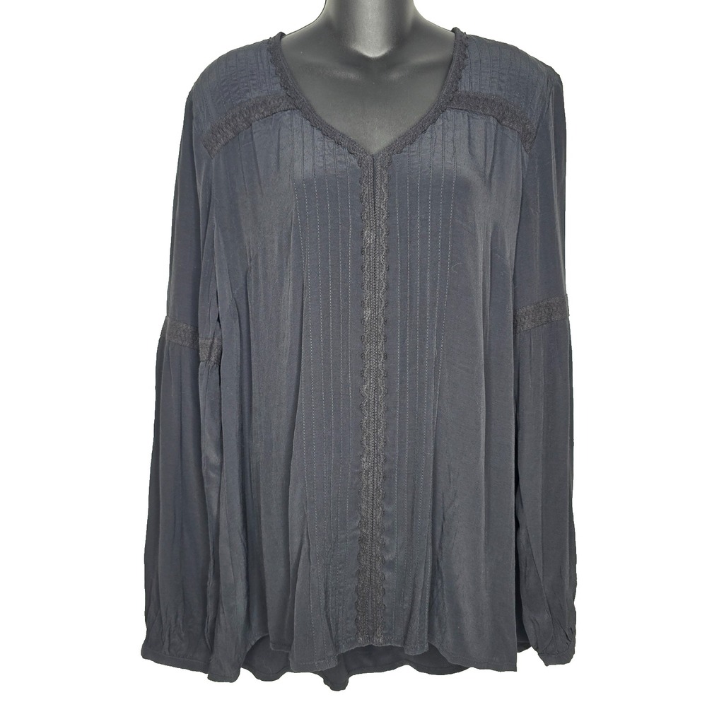 2 LOGO Lori Goldstein Blouse Top Lot Womens Medium Black Lavender Button Pleated - Picture 3 of 15